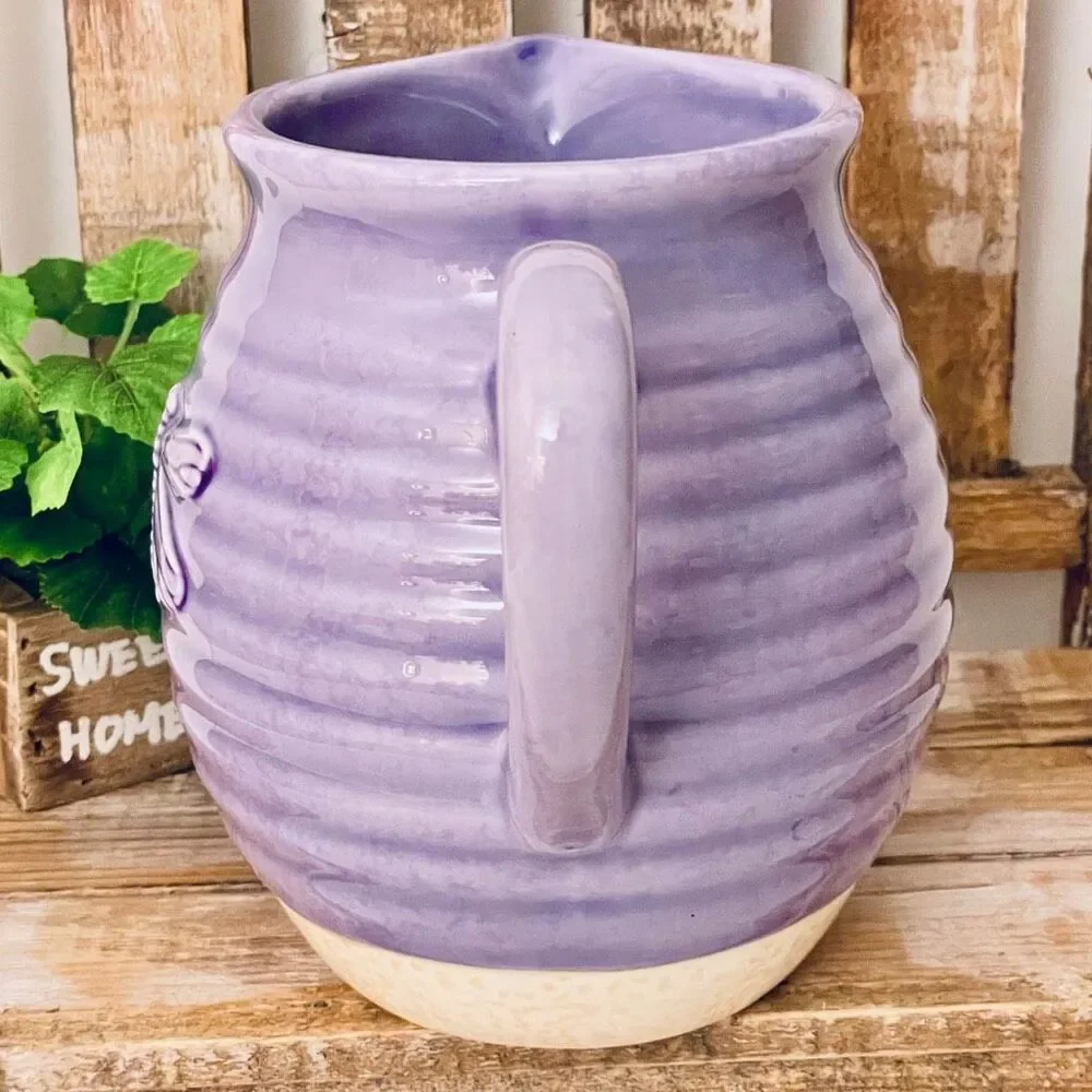 NWT RARE Teleflora Dragonfly Bouquet Pitcher Flower Vase Purple 6” Stoneware